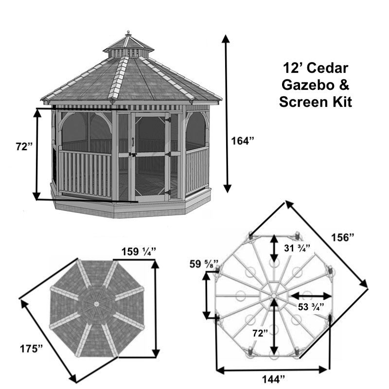 12' Cedar Panelized Octagon Gazebo