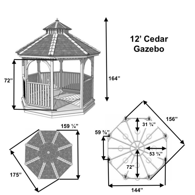 12' Cedar Panelized Octagon Gazebo