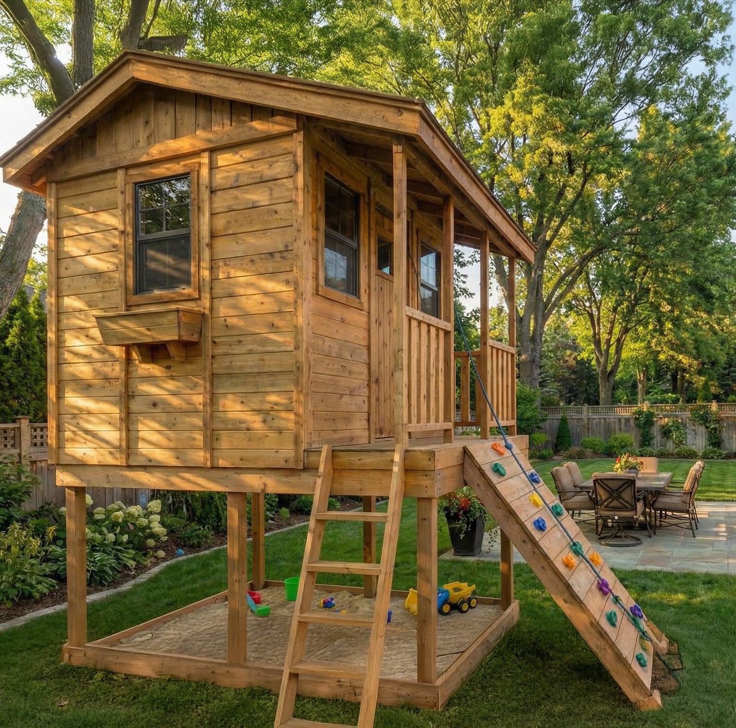 7' x 9' Cedar Cabin Playhouse & Sandbox