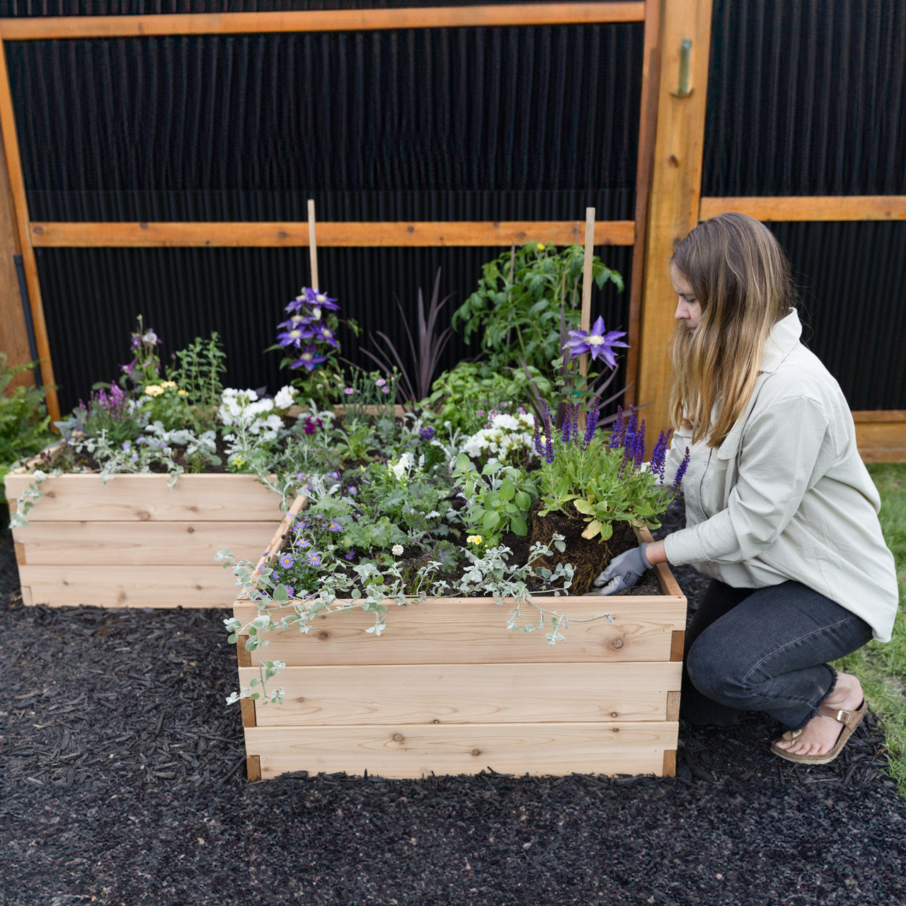 Classic Natural Cedar L-Shaped Raised Garden Beds