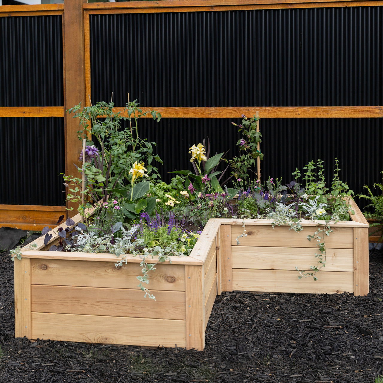Natural Cedar L-Shaped Raised Garden Beds