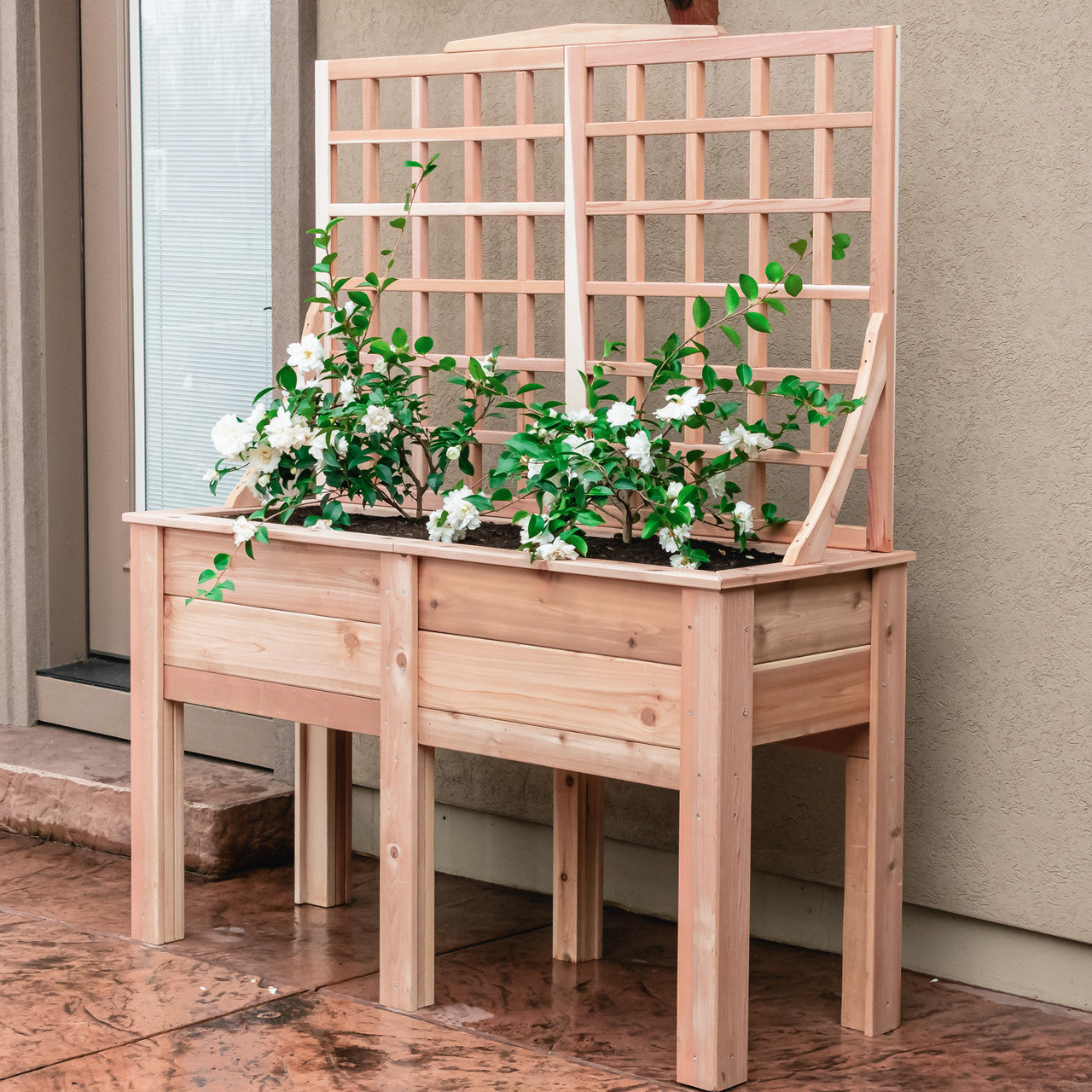 Natural Cedar Elevated Planter with Trellis
