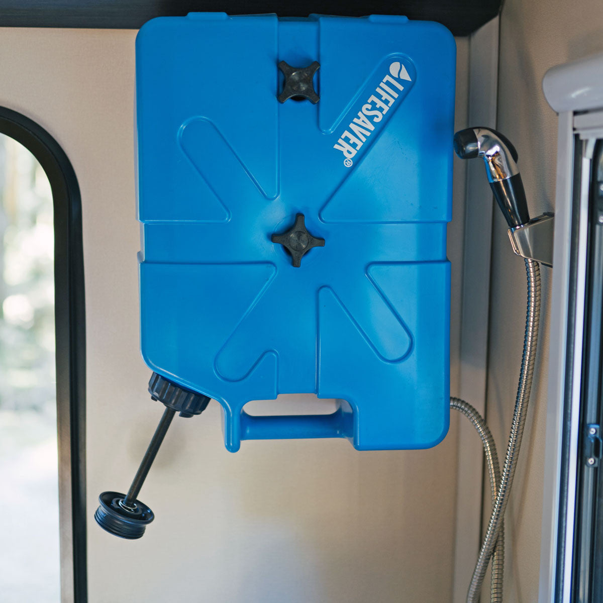 Pictured is a Black Pump on a Blue Jerrycan.
