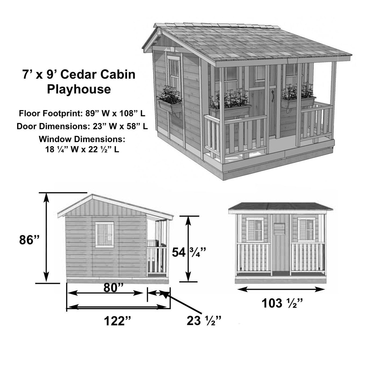 7' x 9' Cedar Cabin Playhouse & Sandbox