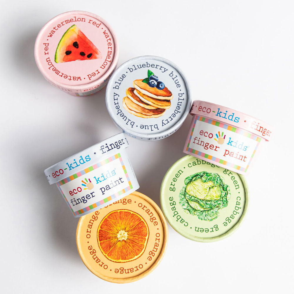 Eco Finger Paint includes 4 paints: red, green, blue and orange